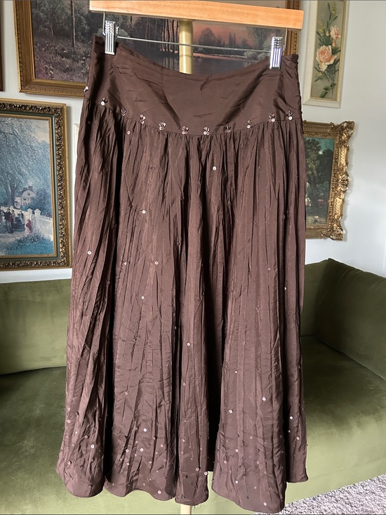 Laura Ashley Dresses & Skirts - Vintage 100% Silk Laura Ashley Brown Skirt with Sequin Accents